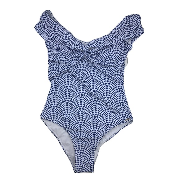 Nicole Miller Other - Nicole Miller One Piece Swim Suit Off Shoulders White Blue Size Large